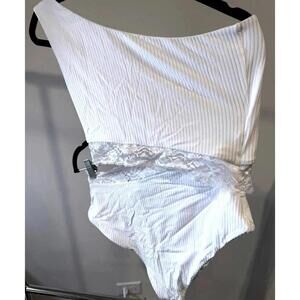 Stylish Ribbed One-Shoulder Swimsuit by BEACH RIOT, Size XL